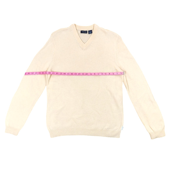 STRUCTURE 100% Lambswool Beige Tan Long Sleeve Pullover V-Neck Sweater Size L - Picture 3 of 5